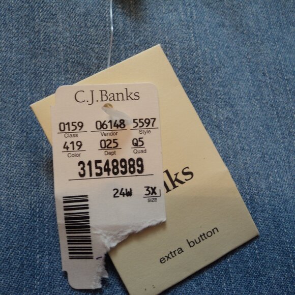 NWT Women's Plus 3X C J Banks Blue Denim Coat Jacket Unlined Pocket 100% Cotton - Picture 11 of 12